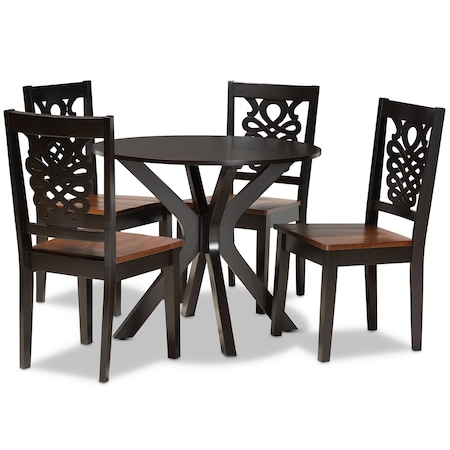 Baxton Studio Liese Modern Two-Tone Dark Brown and Walnut Brown Finished Wood 5-PC Dining Set 178-11384-10892-Zoro